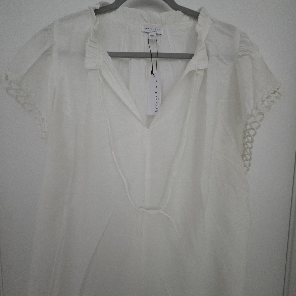 Current Air Cream Ruffle-Trim V-Neck Blouse